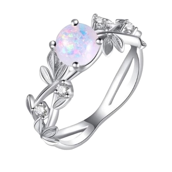Opal & Leaves Stainless Steel Ring - Picture 3 of 7